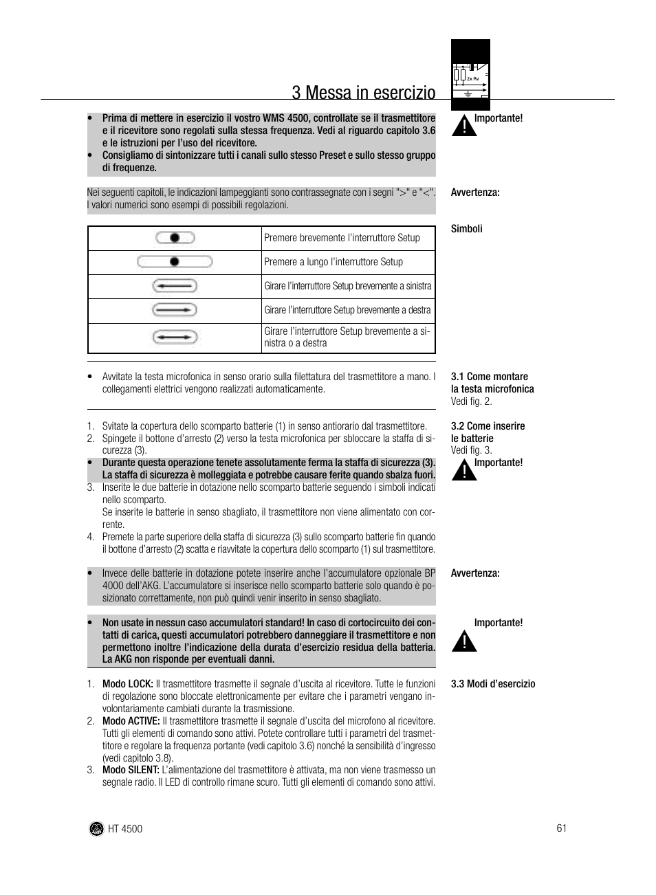 3 messa in esercizio | AKG Acoustics HT 4500 User Manual | Page 61 / 114