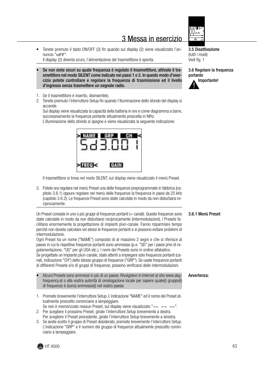 3 messa in esercizio | AKG Acoustics HT 4500 User Manual | Page 63 / 114