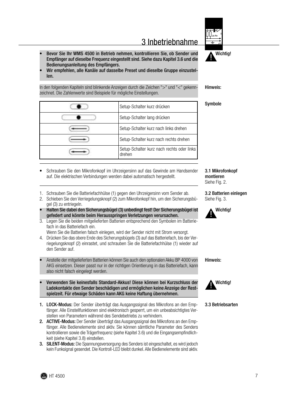 3 inbetriebnahme | AKG Acoustics HT 4500 User Manual | Page 7 / 114