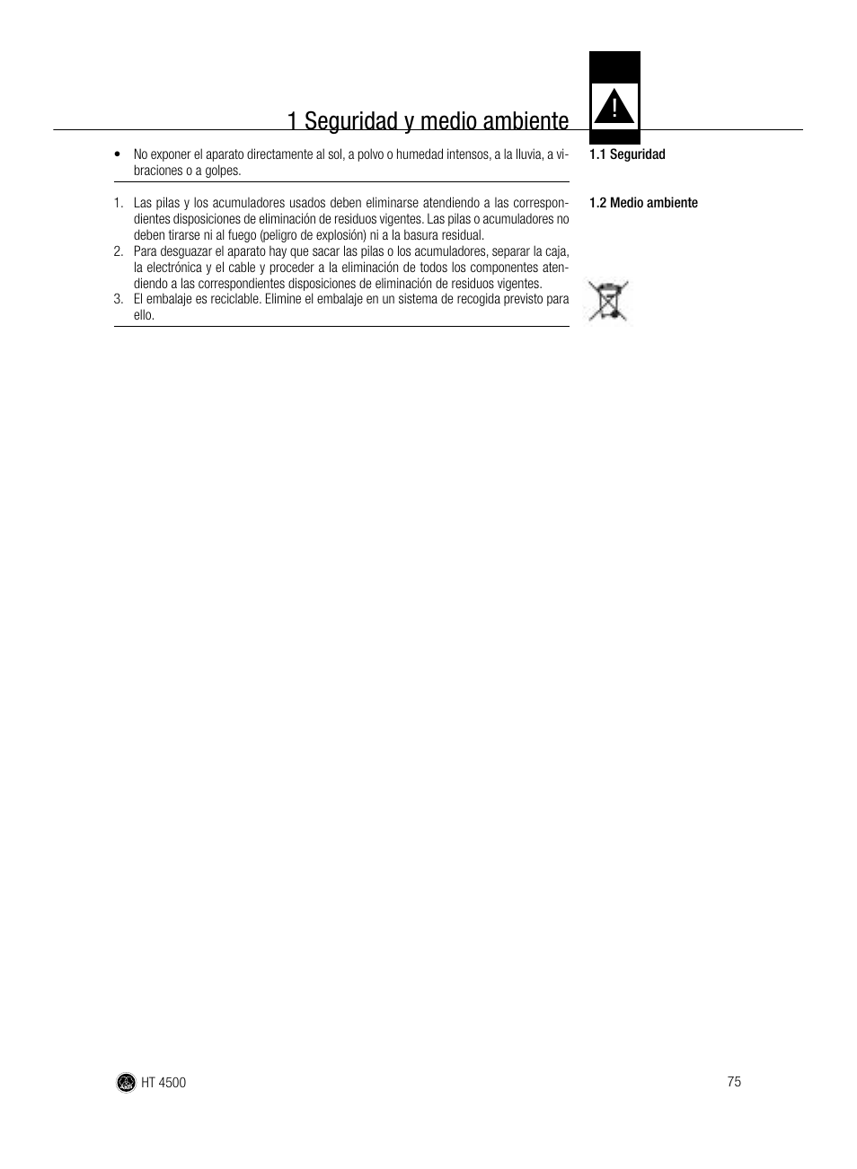 1 seguridad y medio ambiente | AKG Acoustics HT 4500 User Manual | Page 75 / 114