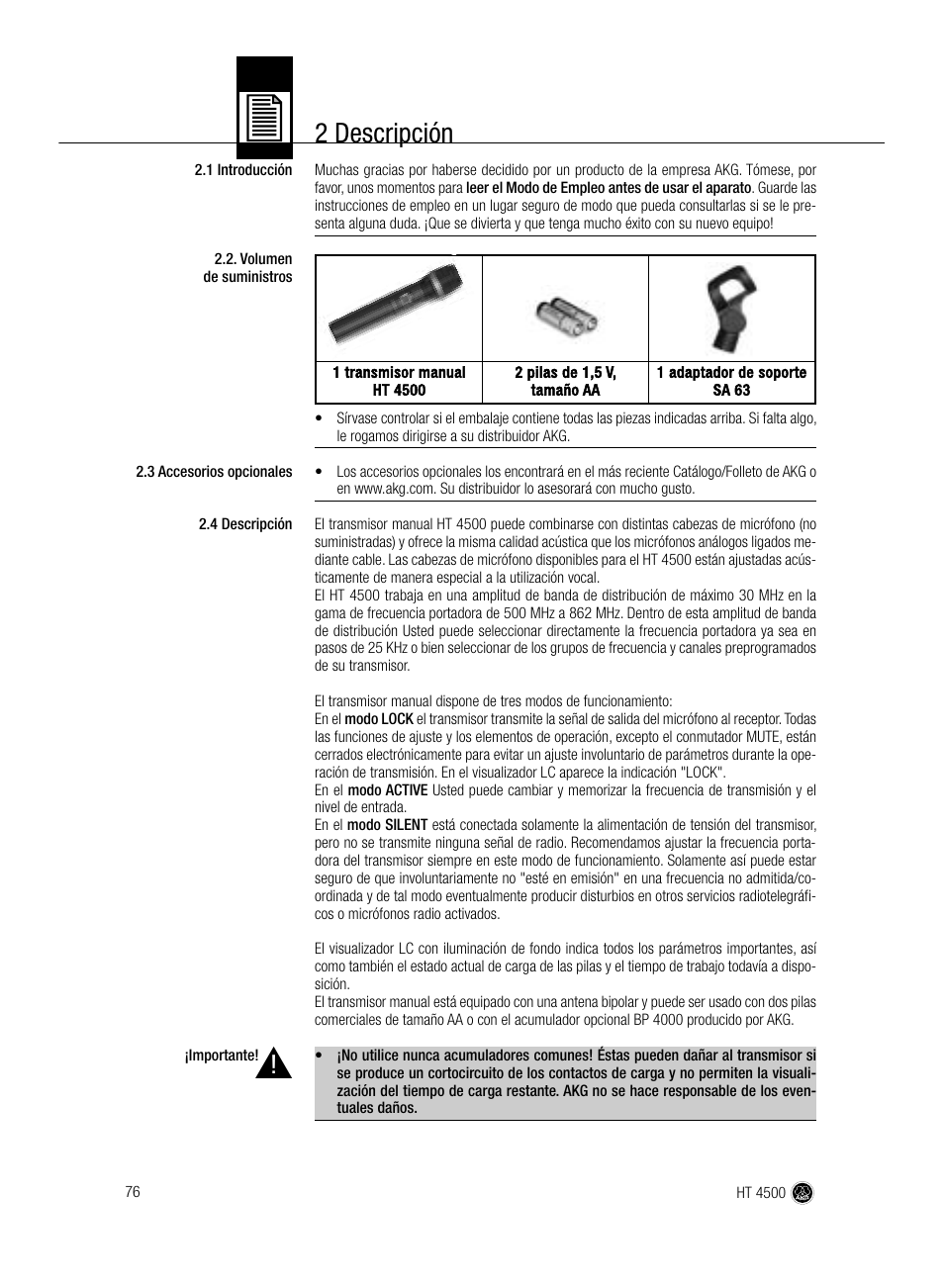 2 descripción | AKG Acoustics HT 4500 User Manual | Page 76 / 114