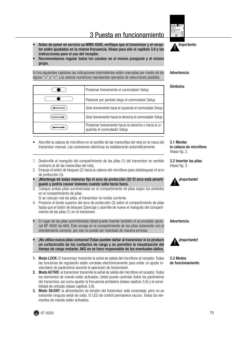 3 puesta en funcionamiento | AKG Acoustics HT 4500 User Manual | Page 79 / 114