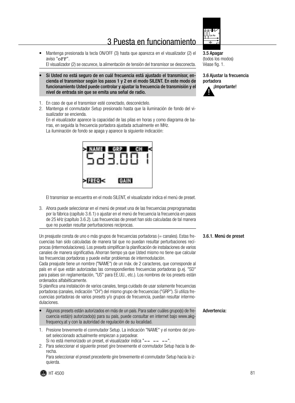 3 puesta en funcionamiento | AKG Acoustics HT 4500 User Manual | Page 81 / 114