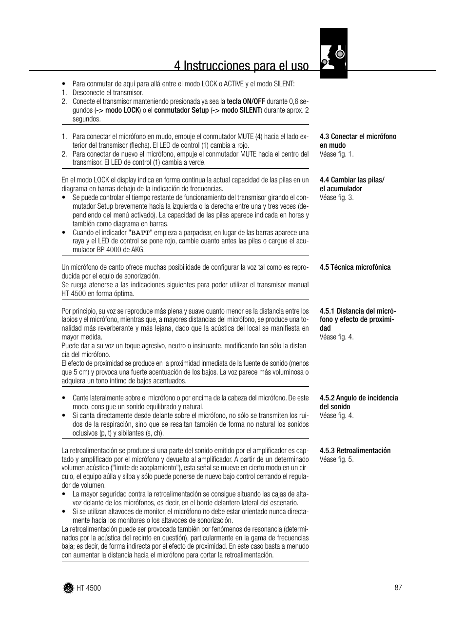 4 instrucciones para el uso | AKG Acoustics HT 4500 User Manual | Page 87 / 114