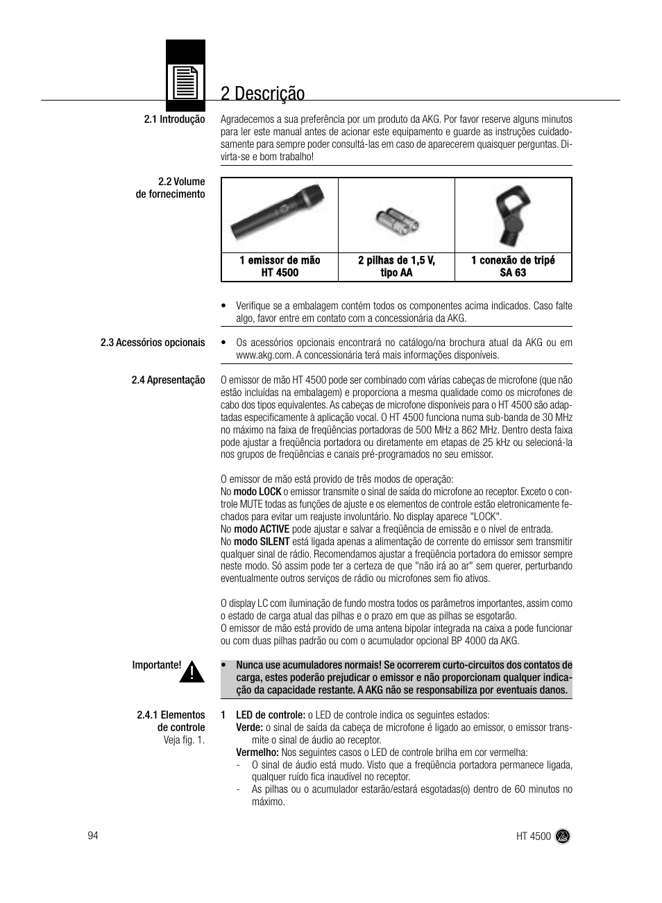 2 descrição | AKG Acoustics HT 4500 User Manual | Page 94 / 114
