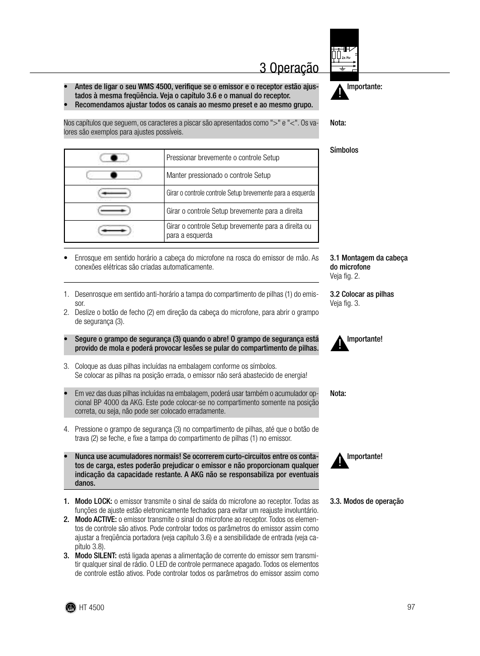 3 operação | AKG Acoustics HT 4500 User Manual | Page 97 / 114