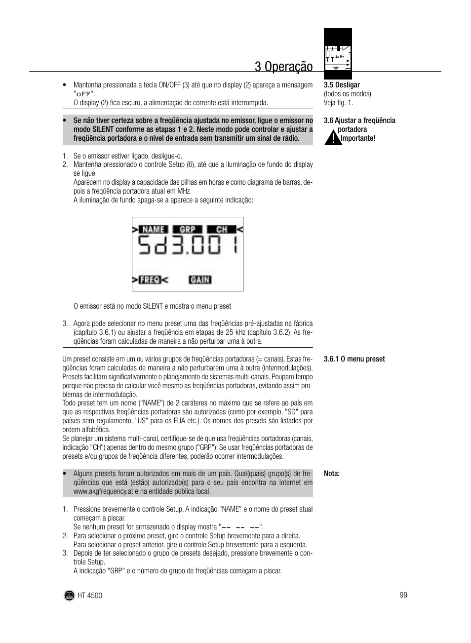 3 operação | AKG Acoustics HT 4500 User Manual | Page 99 / 114