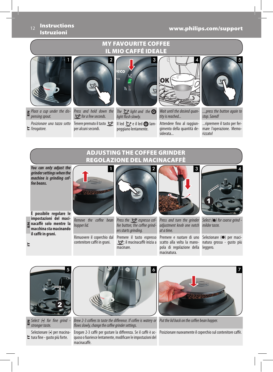 My favourite coffee il mio caffé ideale | Philips Saeco Xsmall Machine espresso Super Automatique User Manual | Page 12 / 56