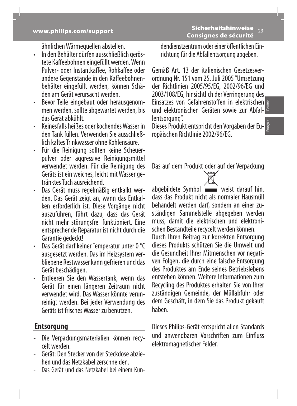 Philips Saeco Xsmall Machine espresso Super Automatique User Manual | Page 23 / 56
