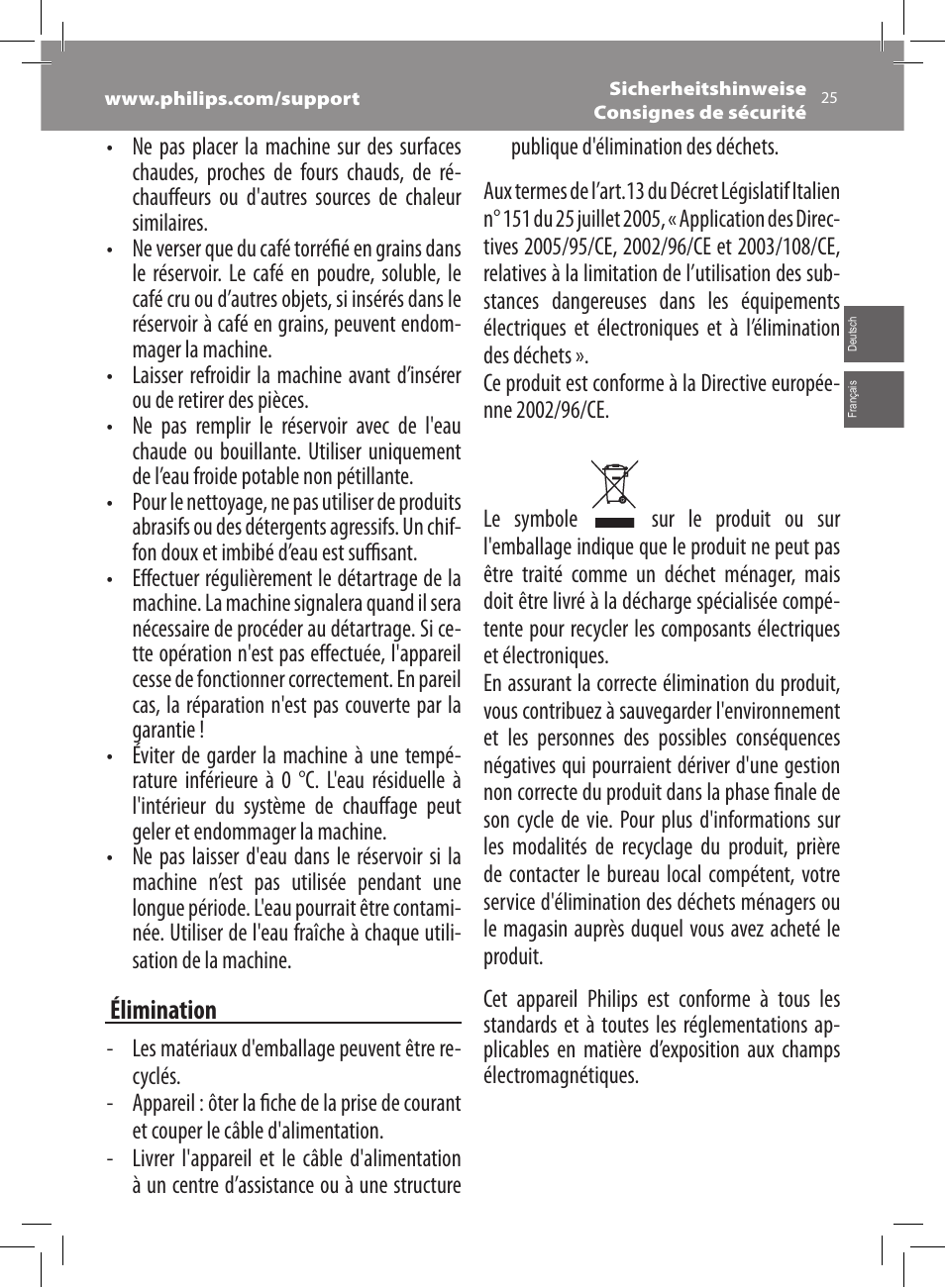 Philips Saeco Xsmall Machine espresso Super Automatique User Manual | Page 25 / 56