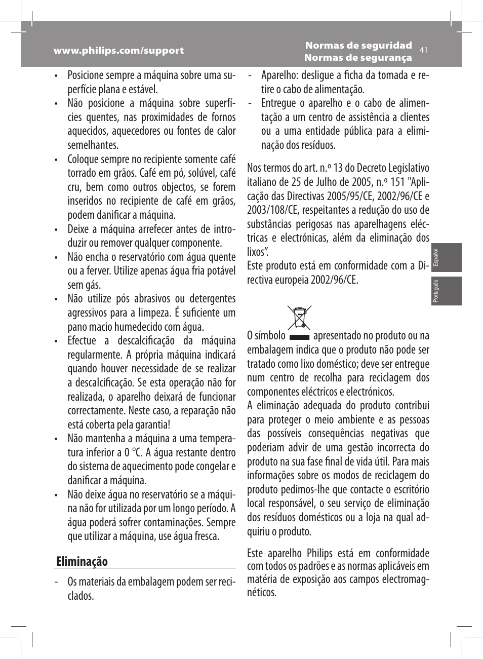 Philips Saeco Xsmall Machine espresso Super Automatique User Manual | Page 41 / 56