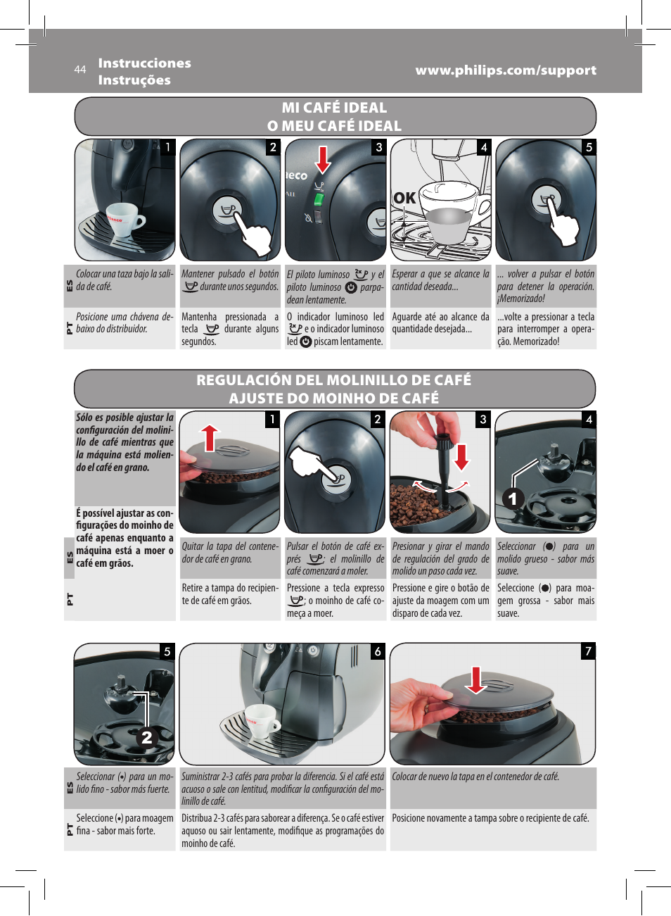 Ok 2 1, Mi café ideal o meu café ideal | Philips Saeco Xsmall Machine espresso Super Automatique User Manual | Page 44 / 56