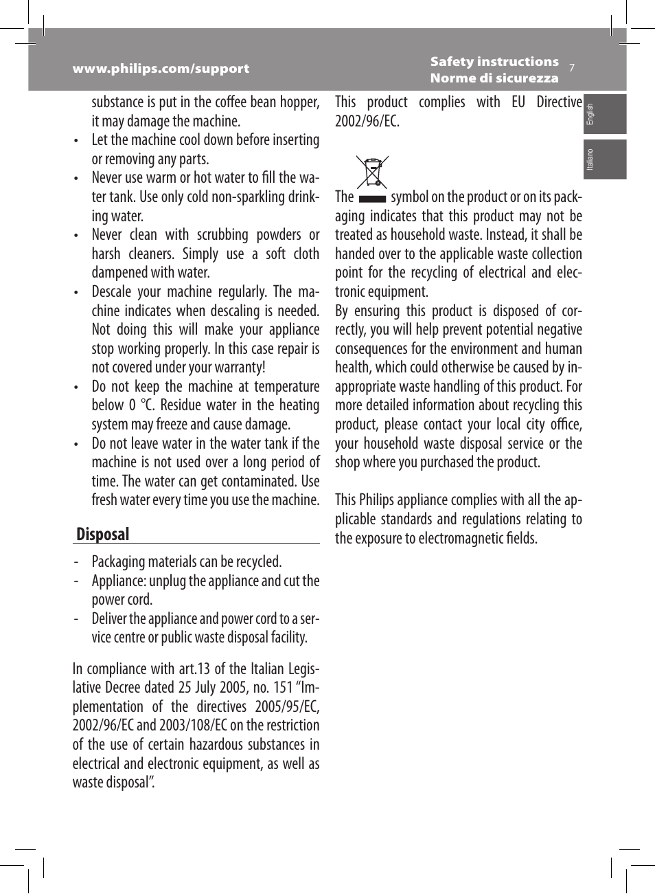 Philips Saeco Xsmall Machine espresso Super Automatique User Manual | Page 7 / 56