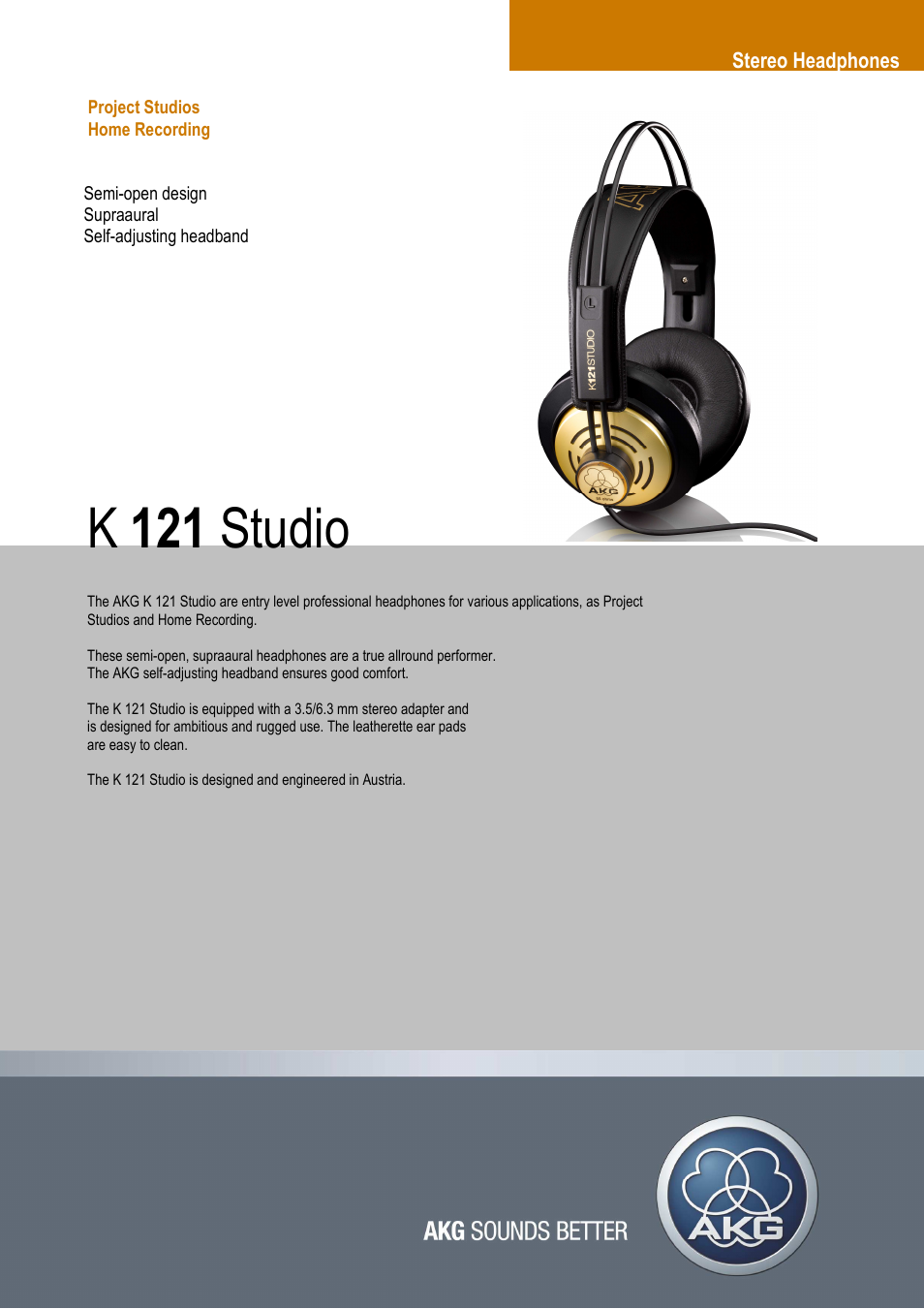 AKG Acoustics K 121 Studio User Manual | 2 pages