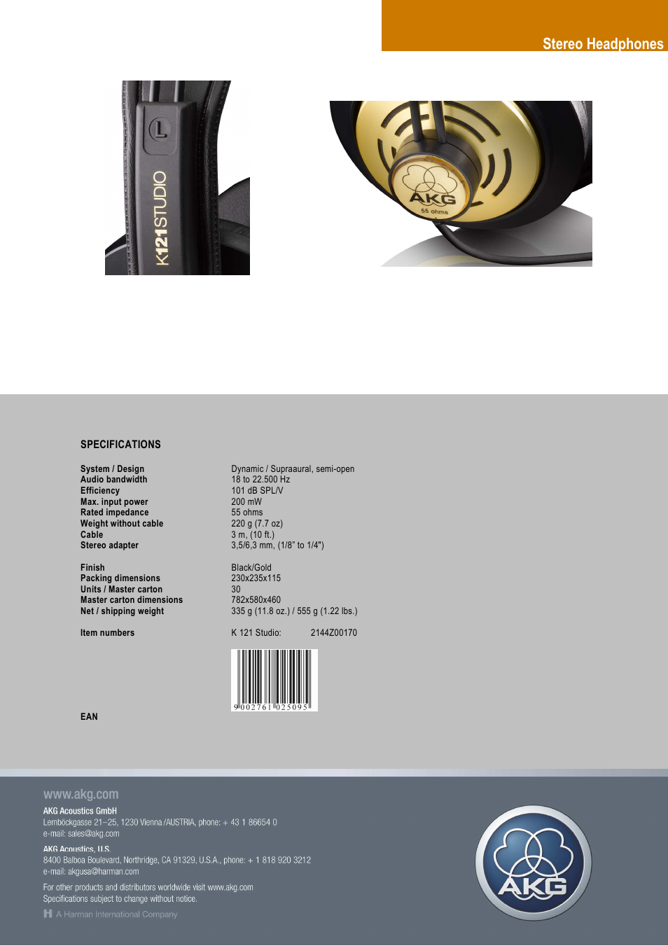 Stereo headphones | AKG Acoustics K 121 Studio User Manual | Page 2 / 2