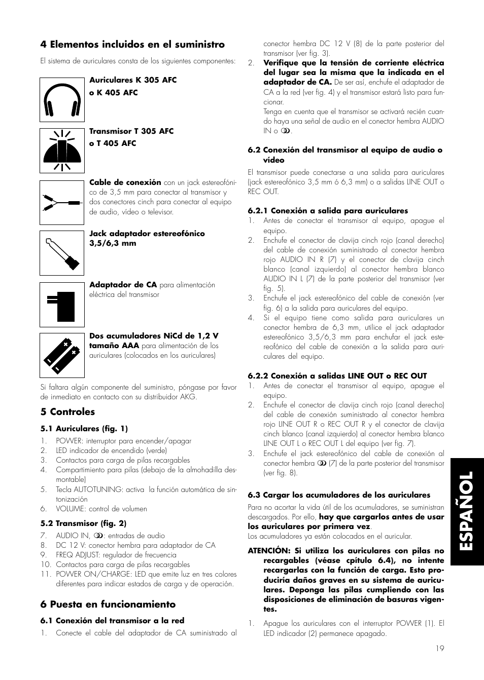 Esp añol | AKG Acoustics K 305 AFC User Manual | Page 19 / 30