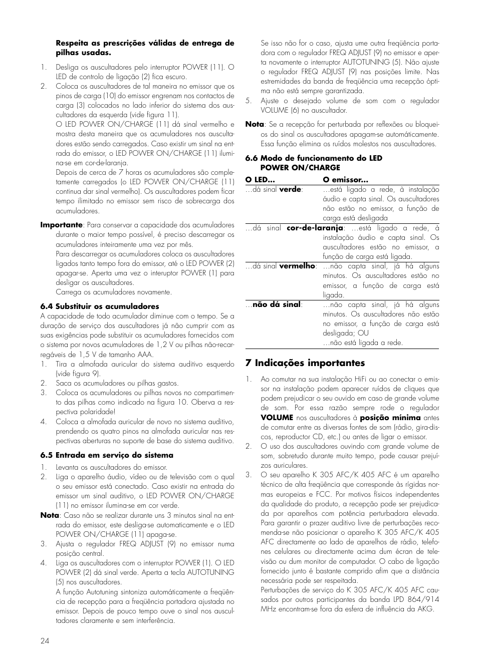 7 indicações importantes | AKG Acoustics K 305 AFC User Manual | Page 24 / 30