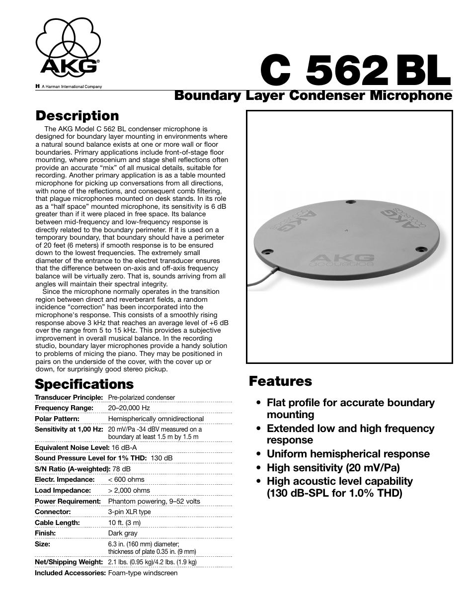 AKG Acoustics C562BL User Manual | 2 pages