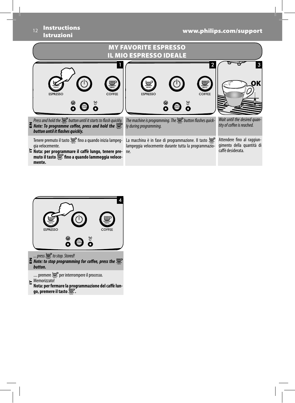 My favorite espresso il mio espresso ideale | Philips Saeco Minuto Machine espresso Super Automatique User Manual | Page 12 / 92