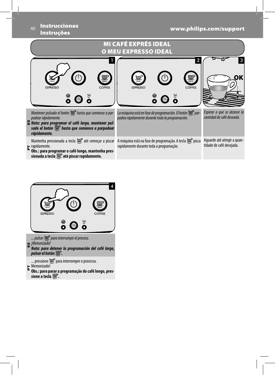 Mi café exprés ideal o meu expresso ideal | Philips Saeco Minuto Machine espresso Super Automatique User Manual | Page 40 / 92