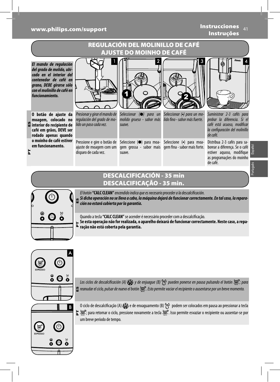 Descalcificación - 35 min descalcificação - 35 min | Philips Saeco Minuto Machine espresso Super Automatique User Manual | Page 41 / 92