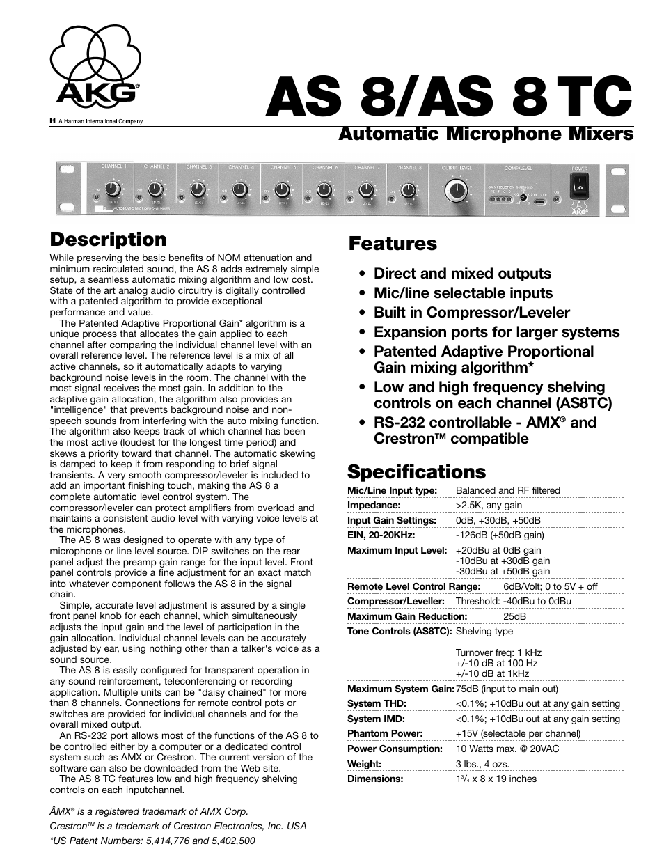 AKG Acoustics AS 8 TC User Manual | 2 pages