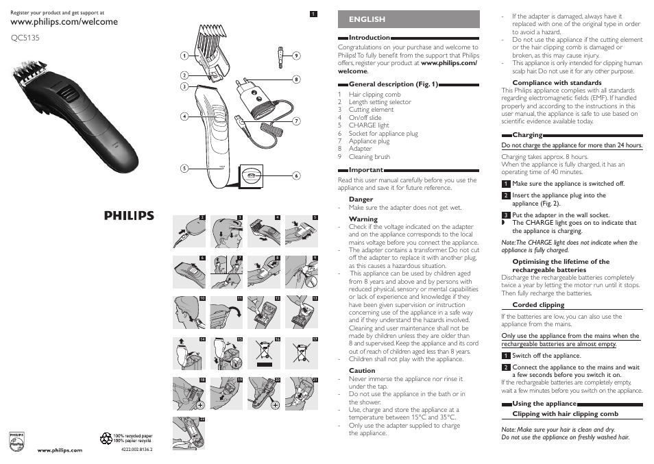 Philips HAIRCLIPPER Series 3000 Tondeuse à cheveux User Manual | 7 pages