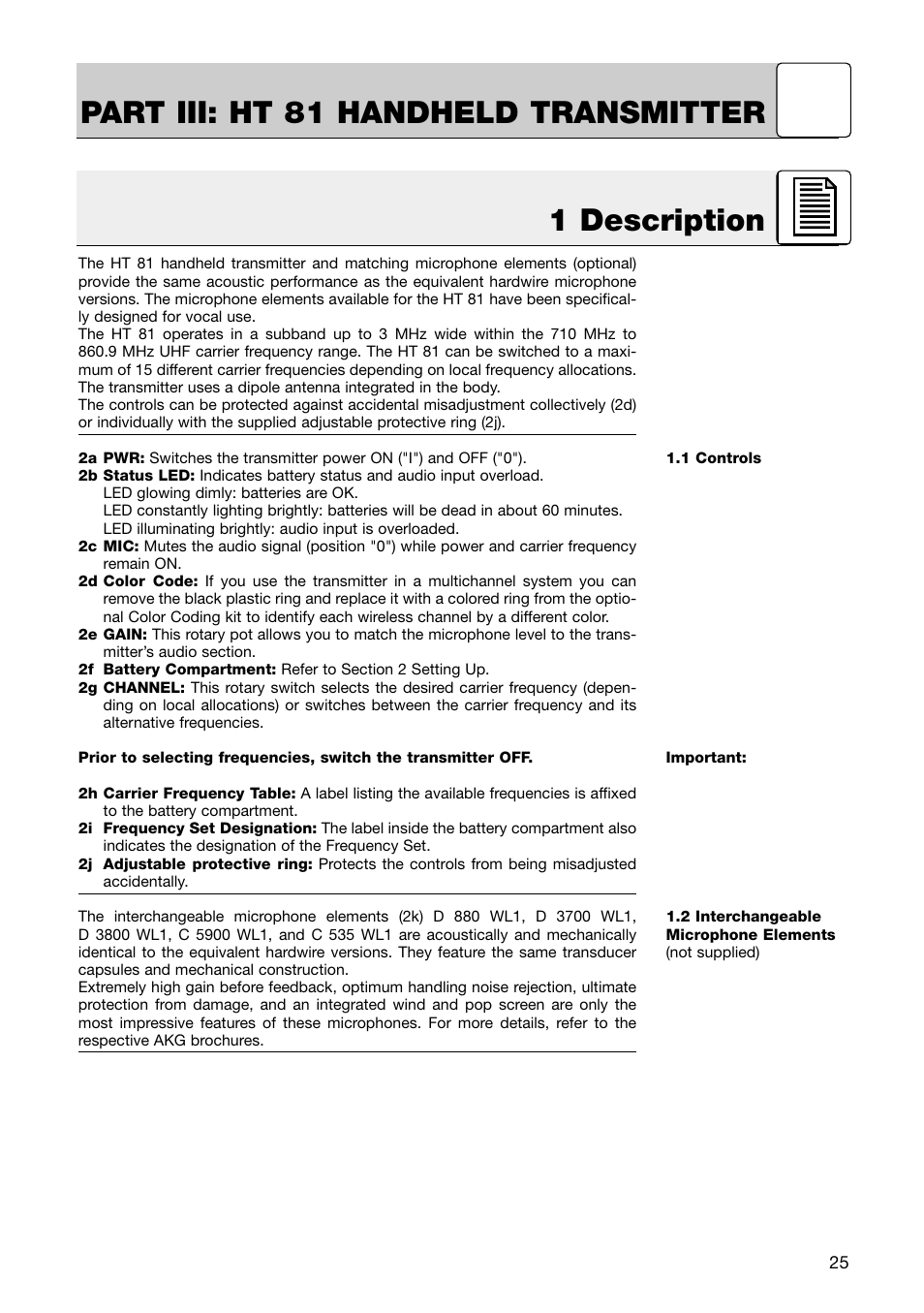 Part iii: ht 81 handheld transmitter, 1 description | AKG Acoustics HT 81 User Manual | Page 10 / 19