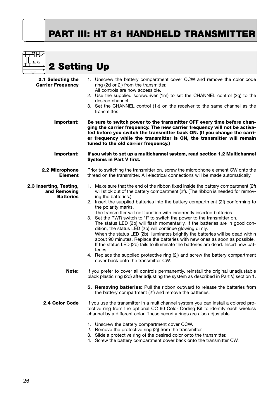 Part iii: ht 81 handheld transmitter, 2 setting up | AKG Acoustics HT 81 User Manual | Page 11 / 19
