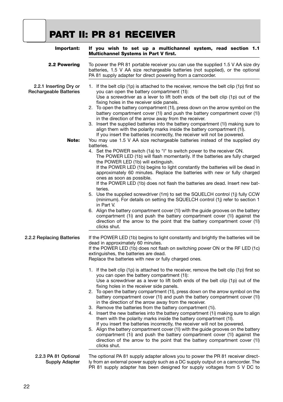 Part ii: pr 81 receiver | AKG Acoustics HT 81 User Manual | Page 7 / 19