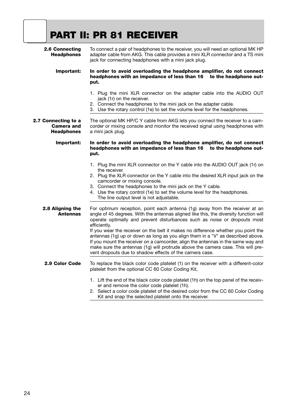 Part ii: pr 81 receiver | AKG Acoustics HT 81 User Manual | Page 9 / 19