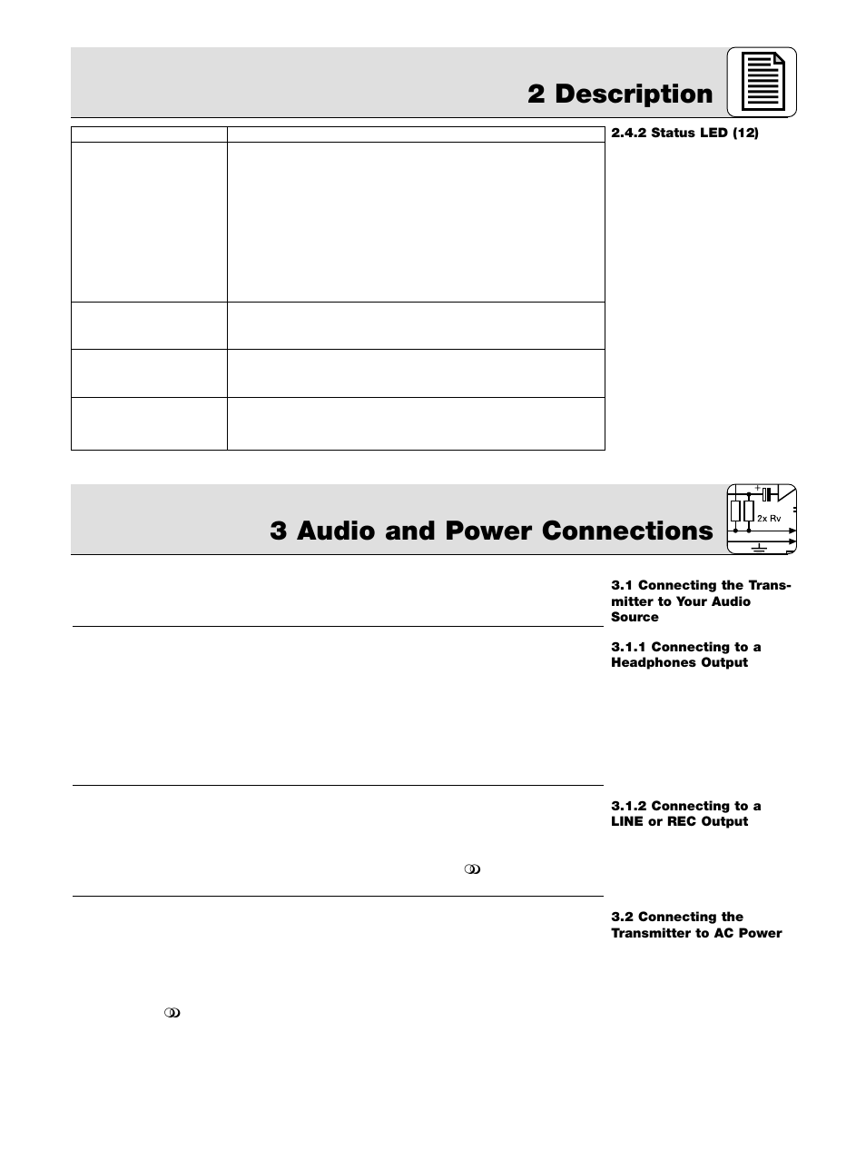 2 description, 3 audio and power connections | AKG Acoustics K 105 UHF User Manual | Page 11 / 48