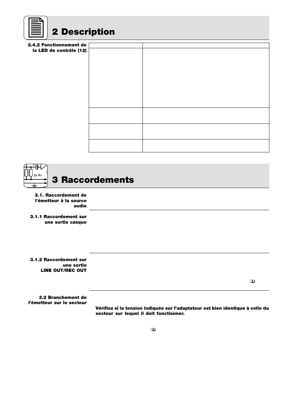 2 description, 3 raccordements | AKG Acoustics K 105 UHF User Manual | Page 18 / 48