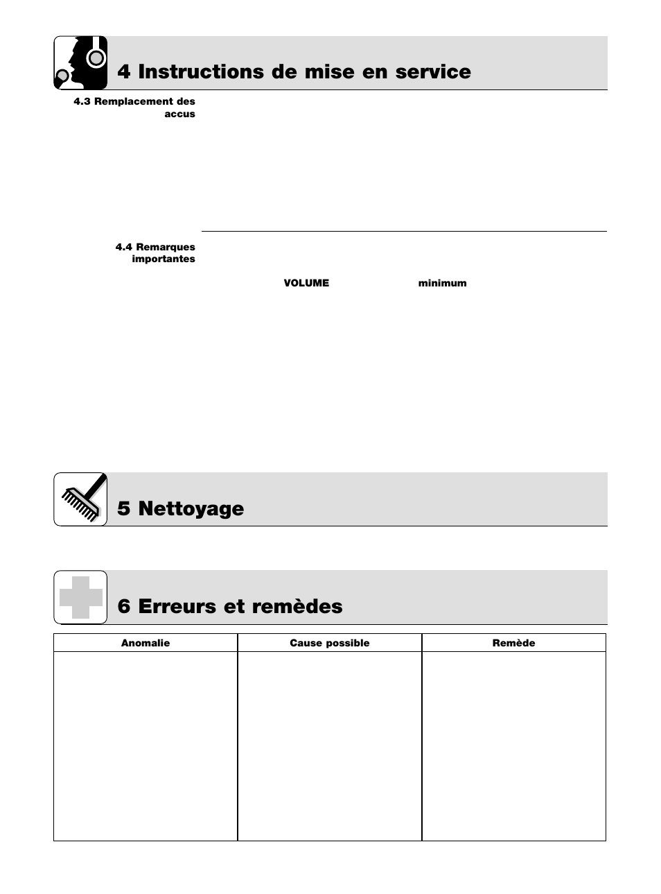 4 instructions de mise en service, 5 nettoyage 6 erreurs et remèdes | AKG Acoustics K 105 UHF User Manual | Page 20 / 48