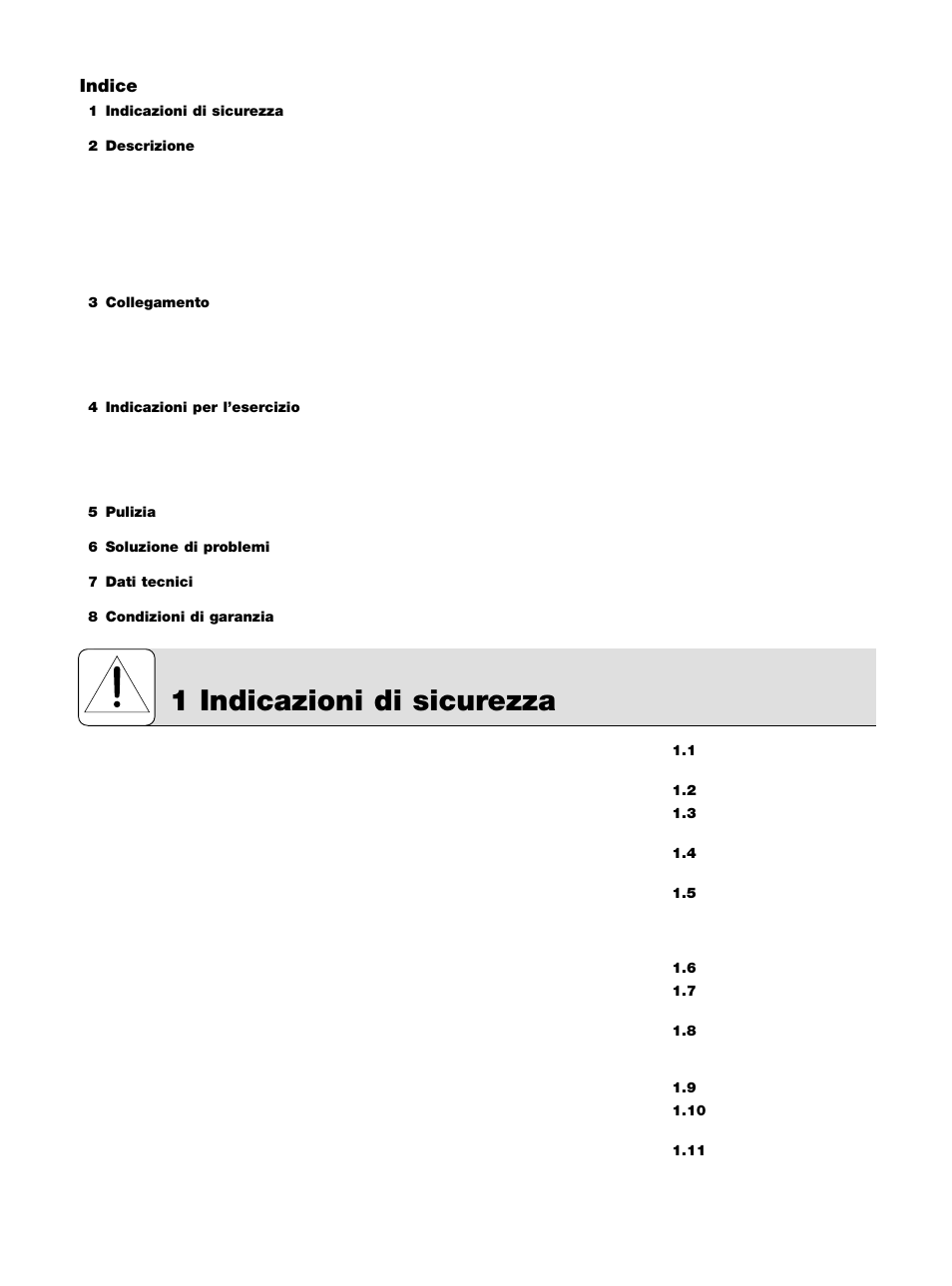 1 indicazioni di sicurezza, Indice | AKG Acoustics K 105 UHF User Manual | Page 23 / 48