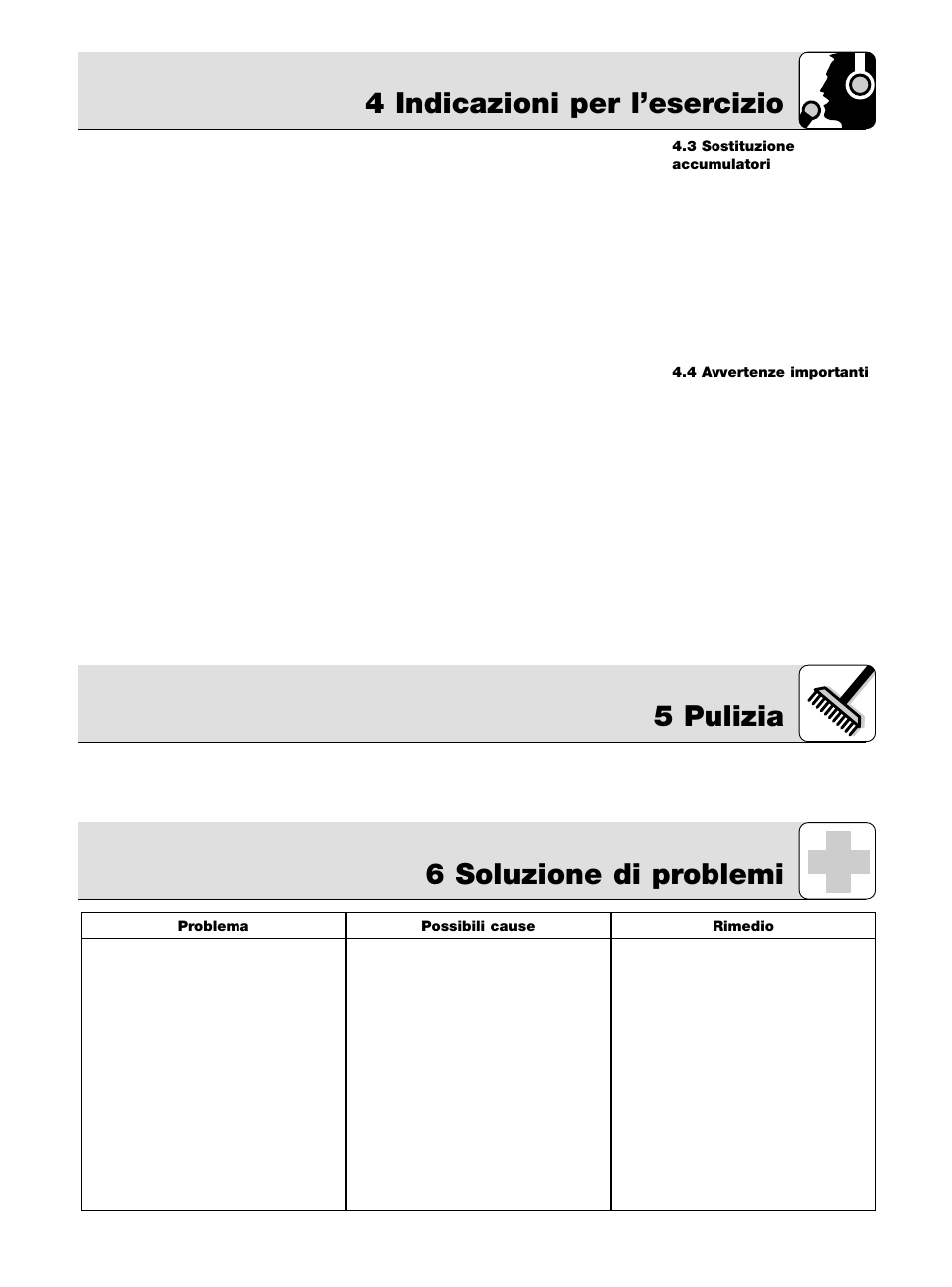 4 indicazioni per l’esercizio, 5 pulizia 6 soluzione di problemi | AKG Acoustics K 105 UHF User Manual | Page 27 / 48