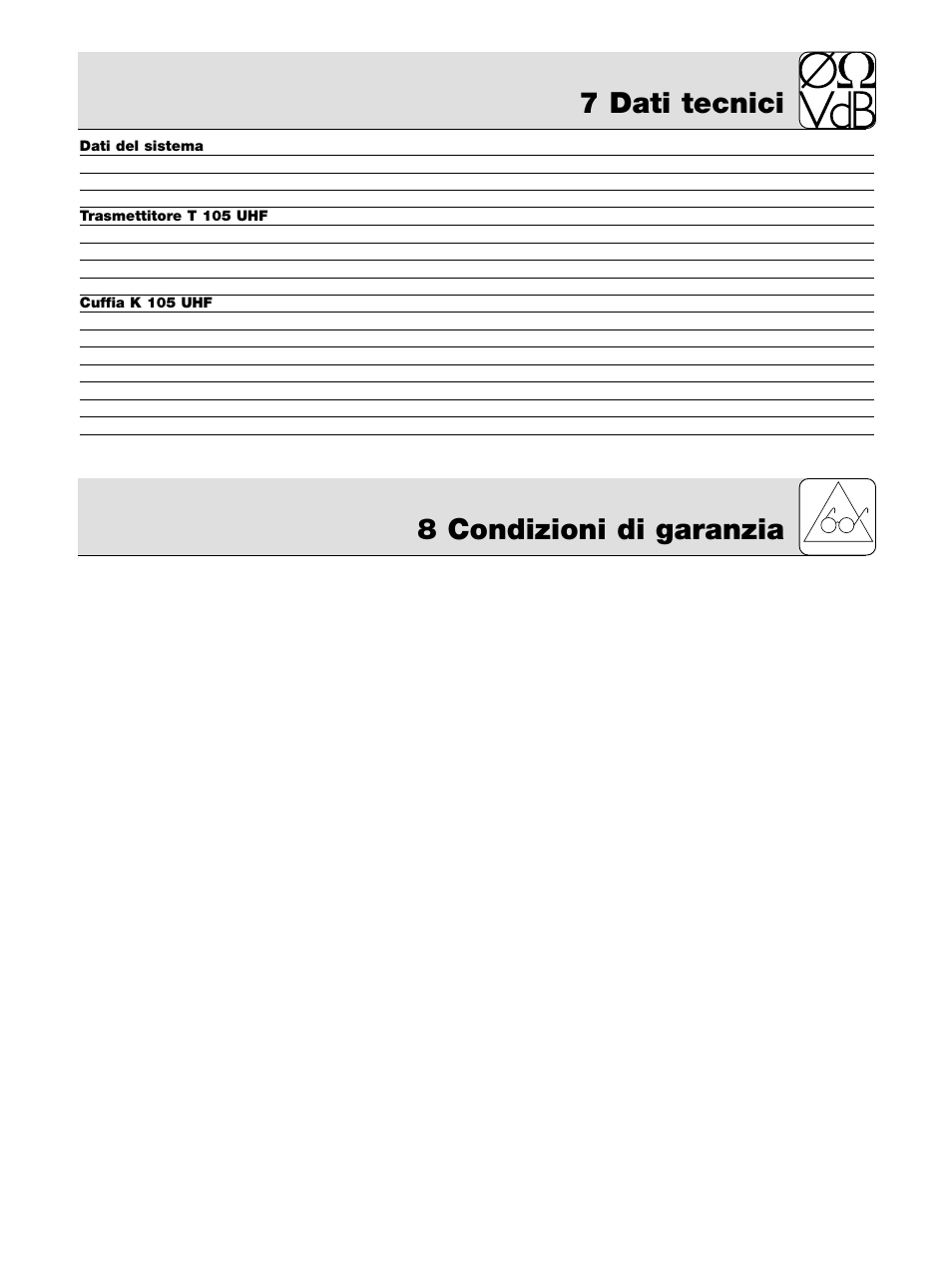 7 dati tecnici, 8 condizioni di garanzia | AKG Acoustics K 105 UHF User Manual | Page 29 / 48