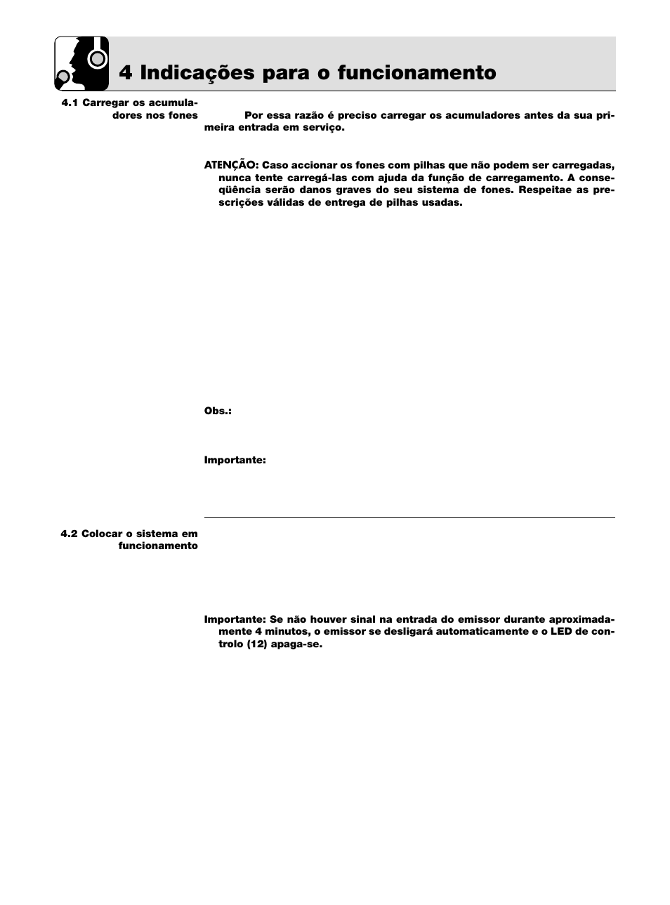 4 indicações para o funcionamento | AKG Acoustics K 105 UHF User Manual | Page 40 / 48