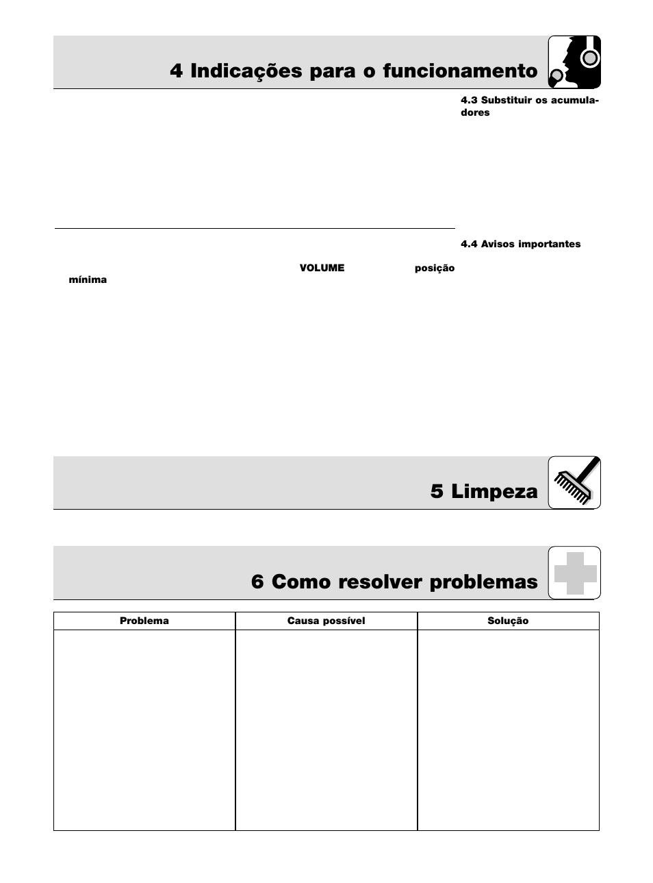 4 indicações para o funcionamento, 5 limpeza 6 como resolver problemas | AKG Acoustics K 105 UHF User Manual | Page 41 / 48