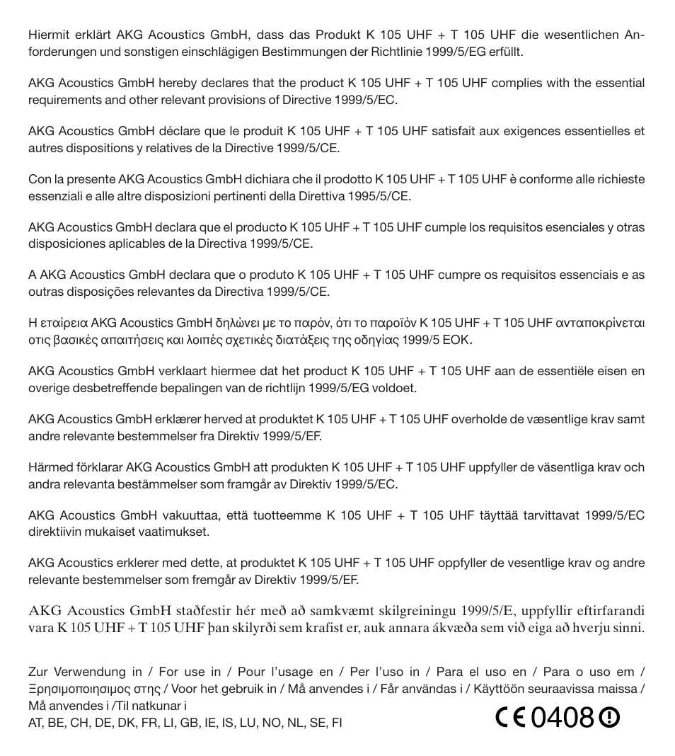 AKG Acoustics K 105 UHF User Manual | Page 45 / 48