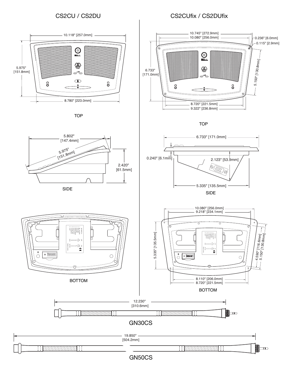 Cs2cu / cs2du cs2cufix / cs2dufix, Gn50cs gn30cs, Top bottom bottom top side side | AKG Acoustics CS2 User Manual | Page 2 / 4