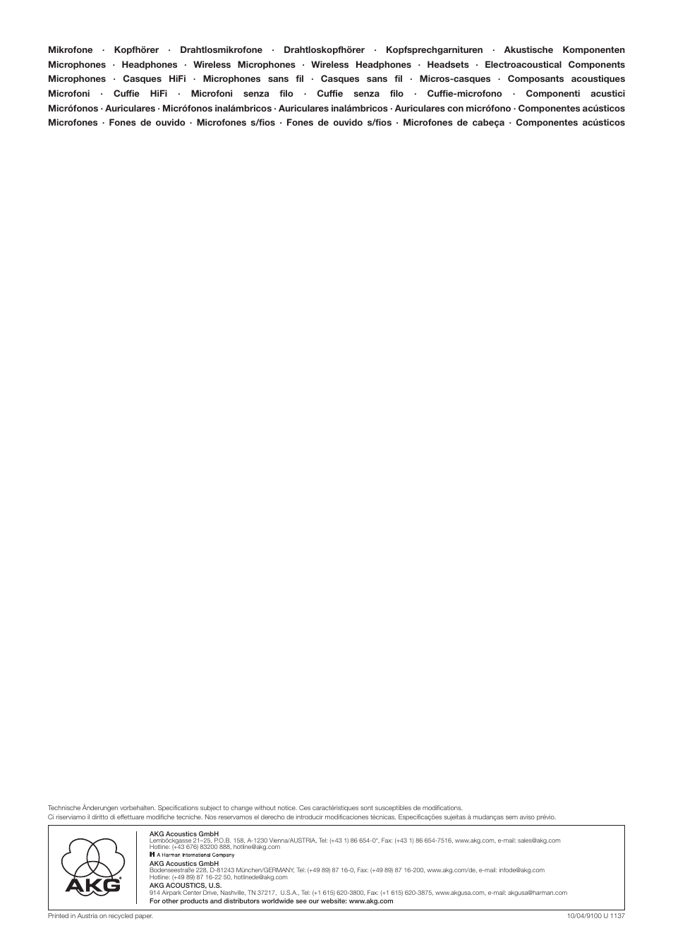 AKG Acoustics WMS400 CU 400 User Manual | Page 32 / 32