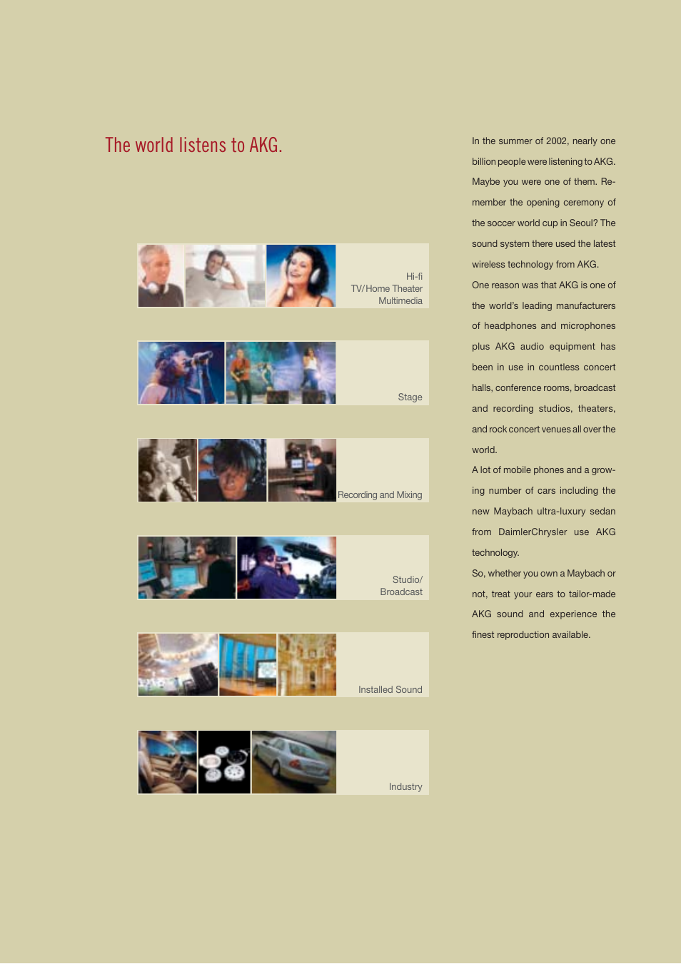 The world listens to akg | AKG Acoustics surround headphones User Manual | Page 2 / 32