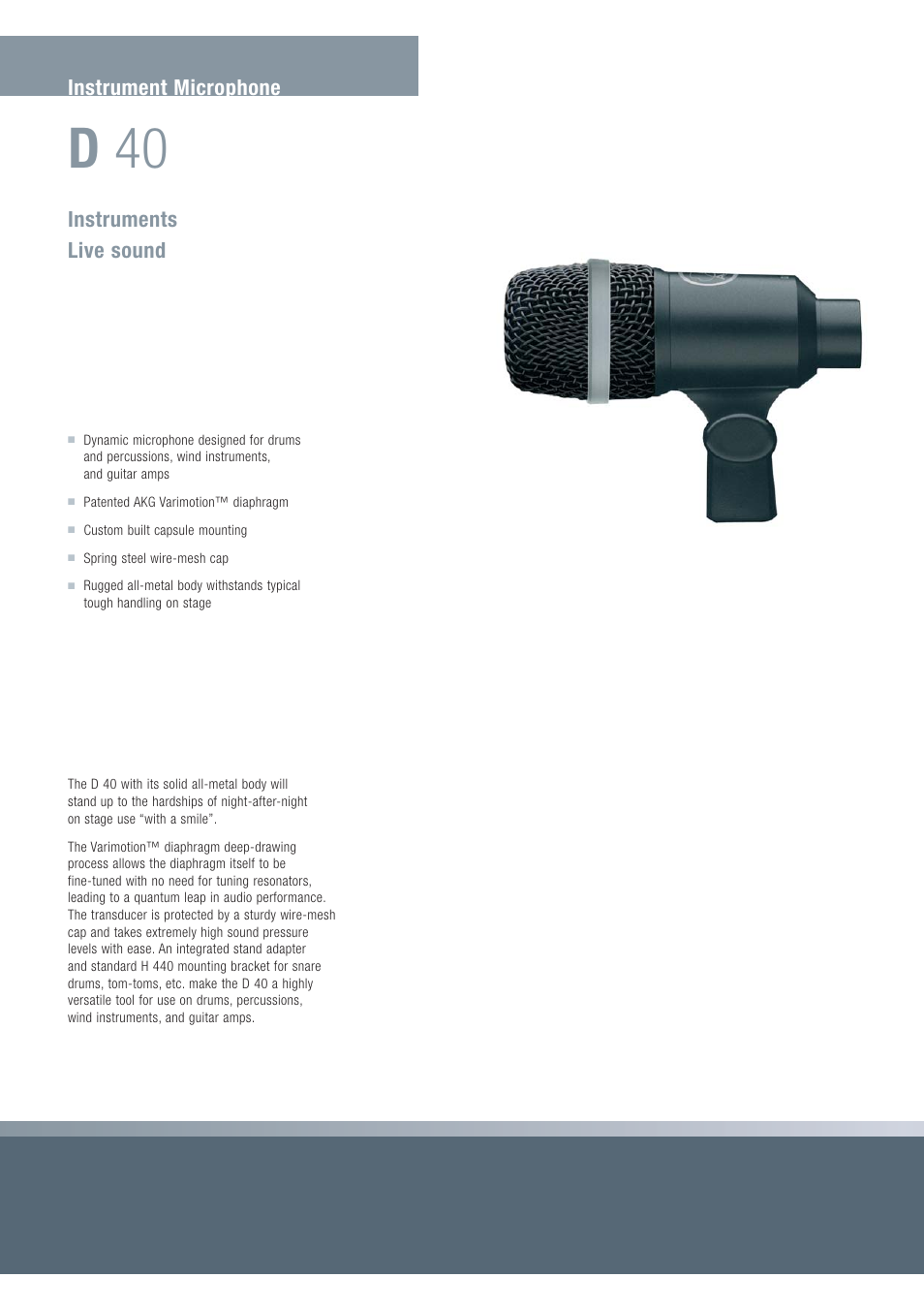 D 40, Instrument microphone instruments live sound | AKG Acoustics Perception 420 User Manual | Page 4 / 12