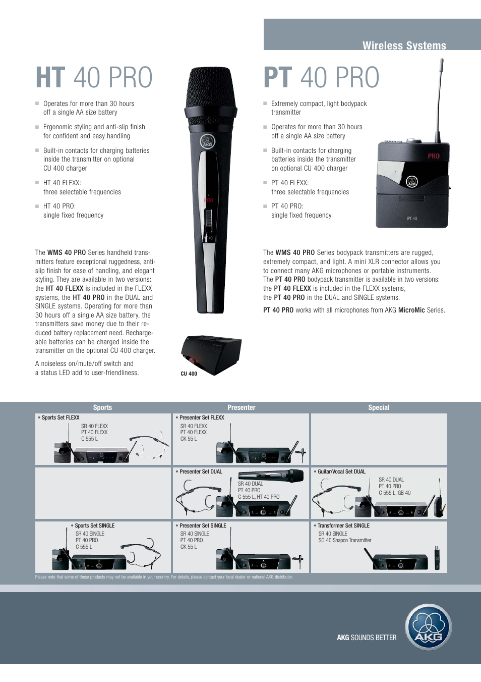 Ht 40 pro pt 40 pro, Wireless systems | AKG Acoustics Perception 420 User Manual | Page 9 / 12