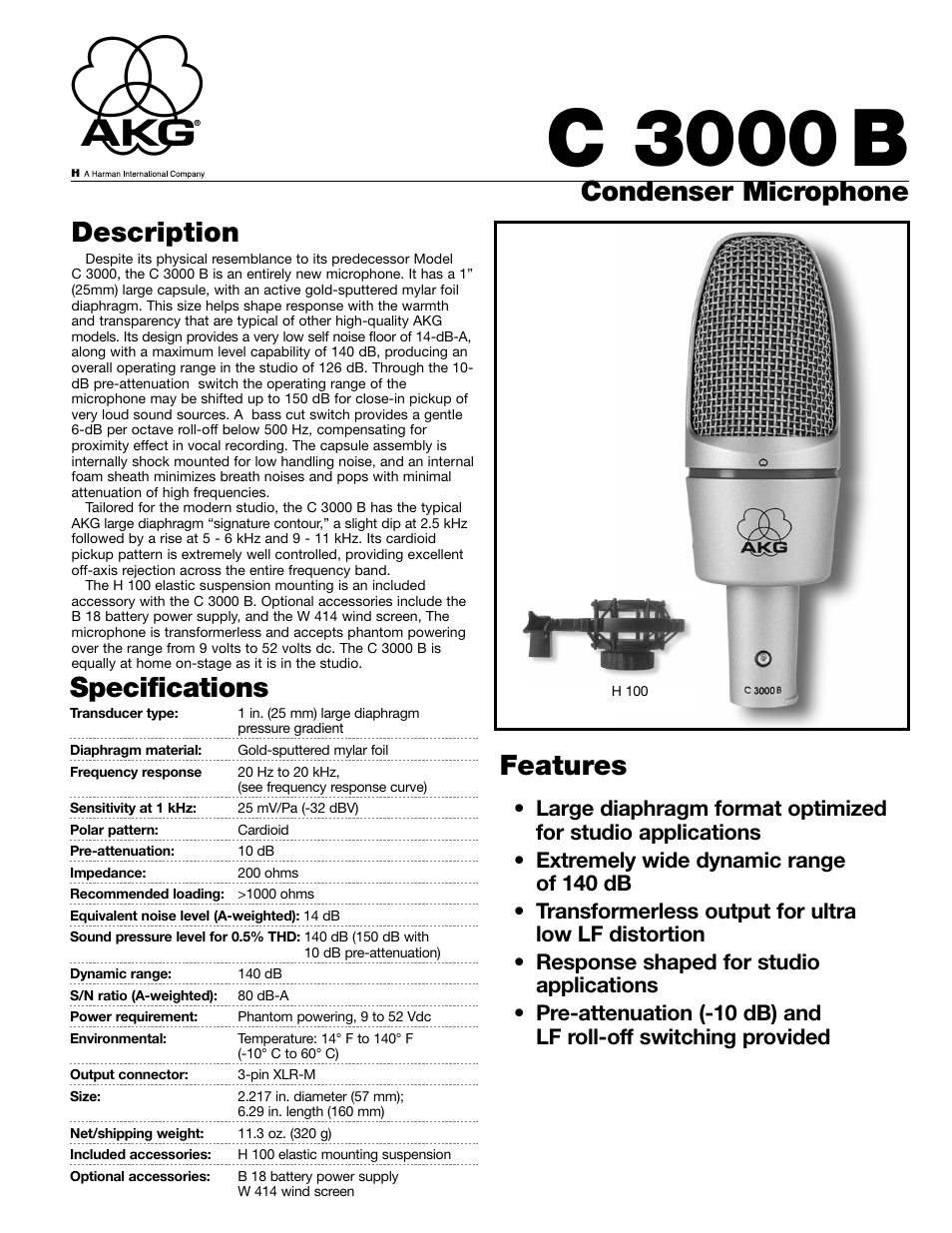 AKG Acoustics C 3000B User Manual | 2 pages