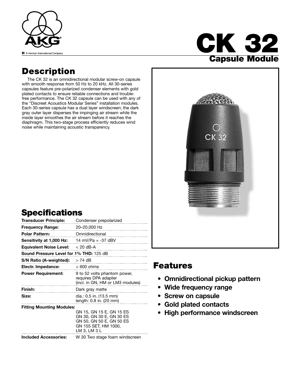 AKG Acoustics CK 32 User Manual | 2 pages