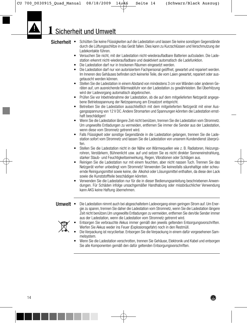 Sicherheit und umwelt | AKG Acoustics CU700 User Manual | Page 14 / 44