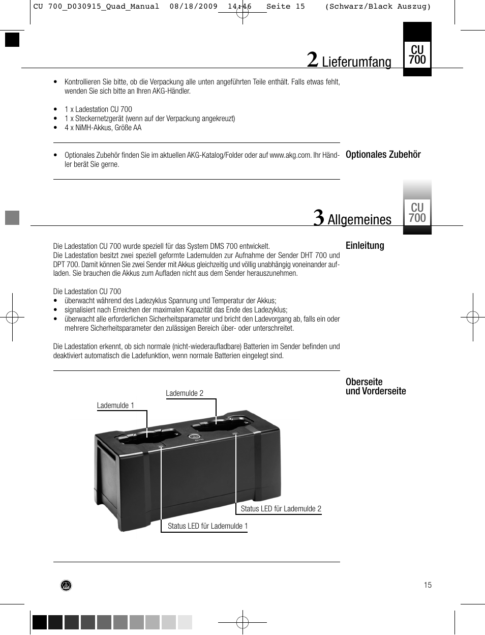 Lieferumfang, Allgemeines | AKG Acoustics CU700 User Manual | Page 15 / 44