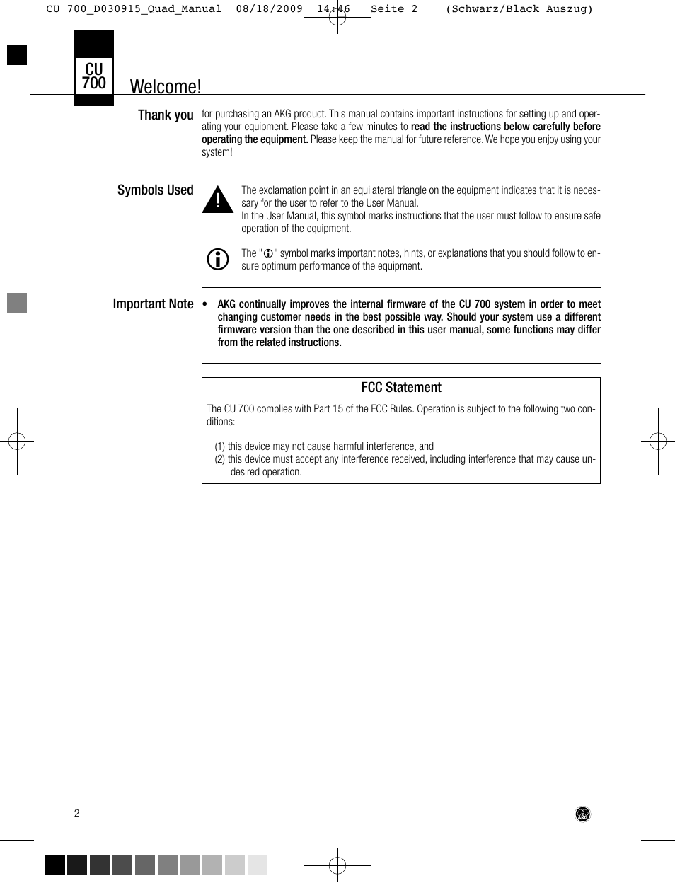 Welcome | AKG Acoustics CU700 User Manual | Page 2 / 44